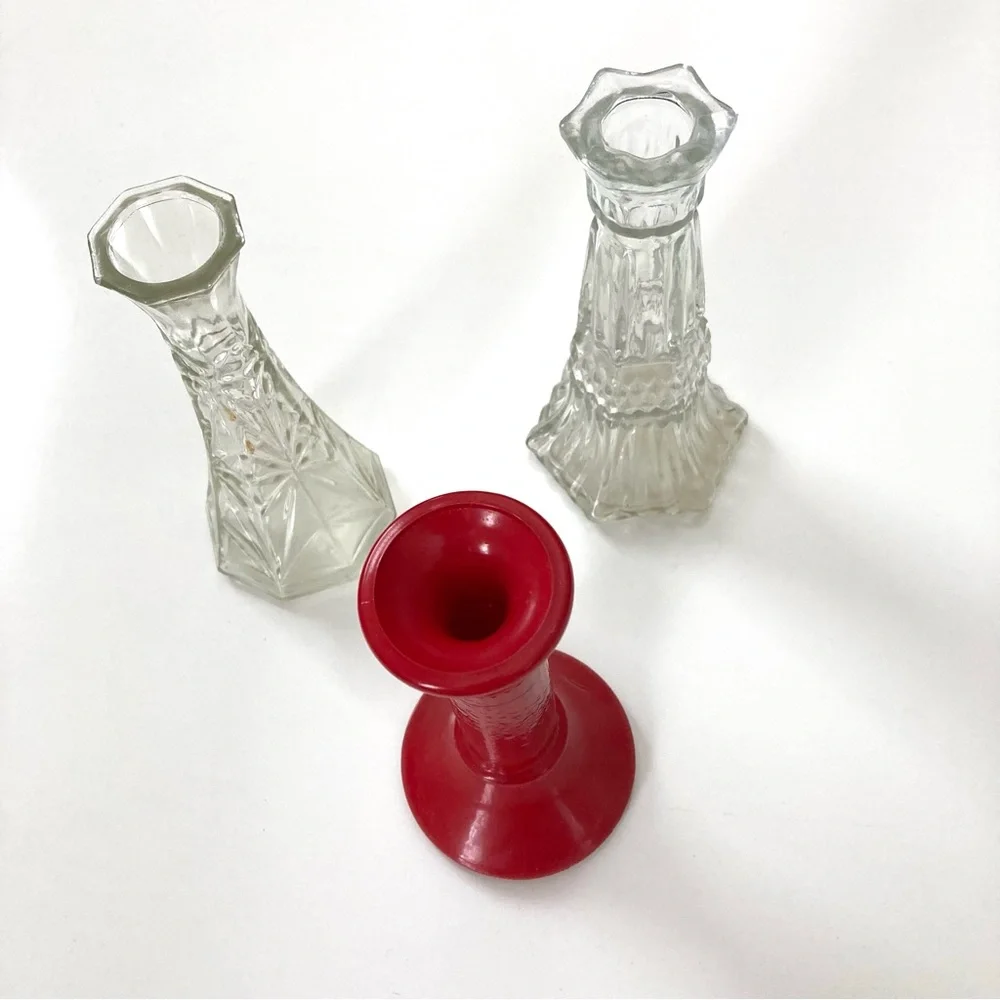 Set of 3 Glass Mini Vases 5.5”-6”H